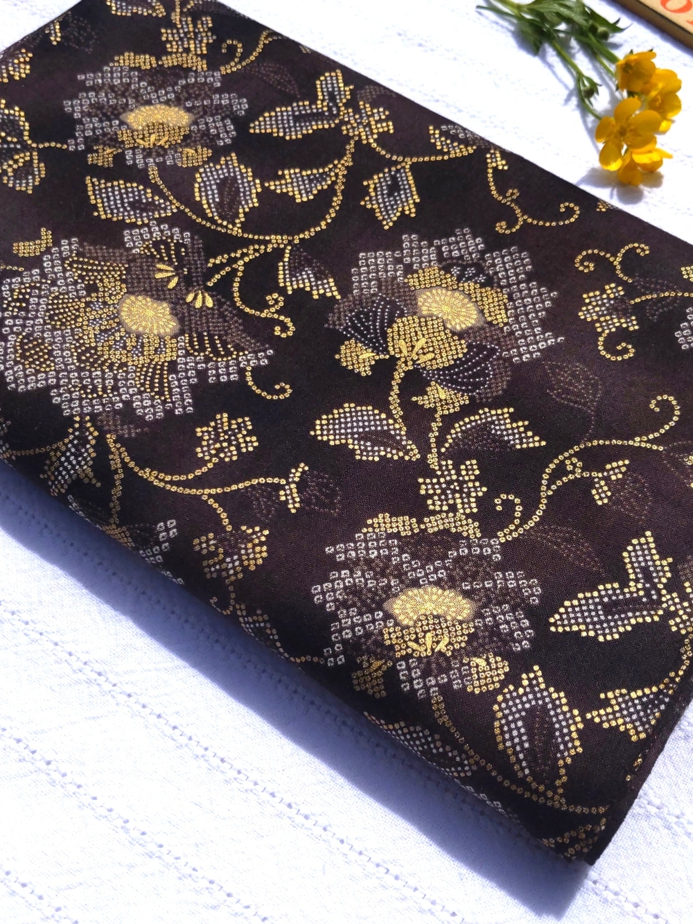 Japanese Kaufman Cotton Fabric In Dark Brown With Metallic Accents